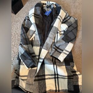 Men’s checkered, pea coat size large